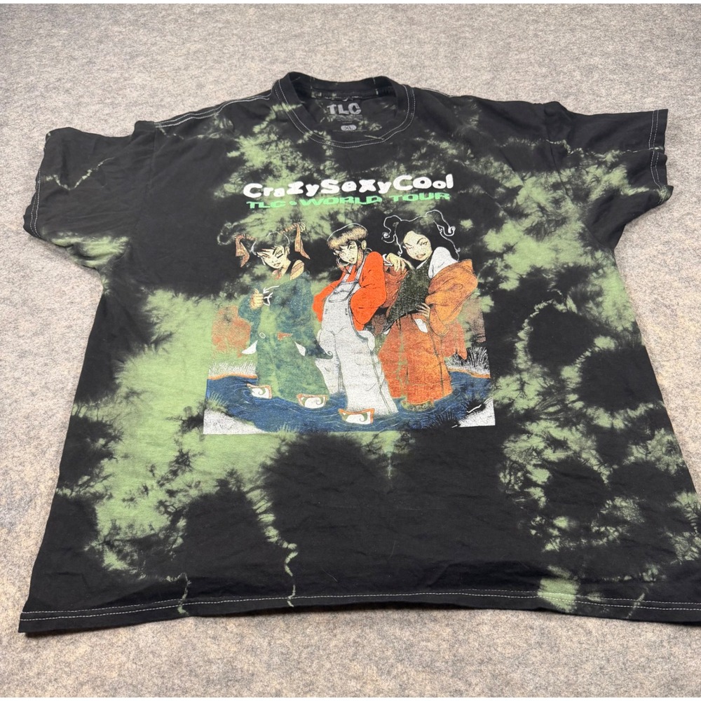 TLC CrazySexyCool World Tour Tie Dye Graphic T-Shirt Black Green XL NF4